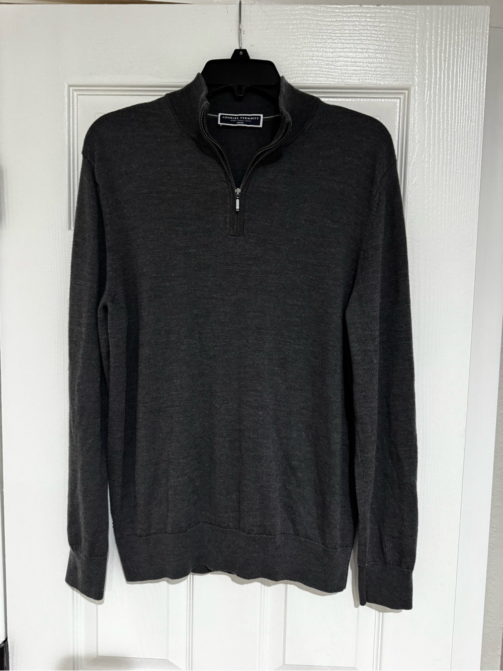 Charles Tyrwhitt Charcoal Zip Mock-Neck Sweater